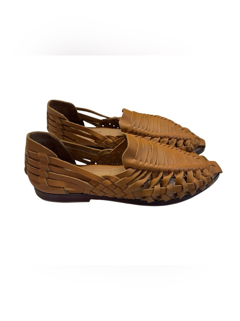 Woven Huarache Slip-On Flats in Tan Leather- The Root Collective